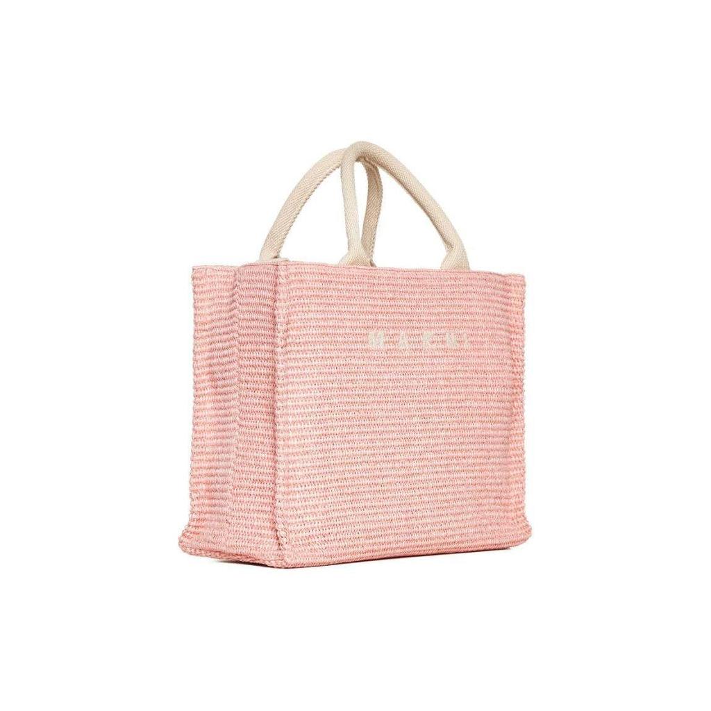 Marni Retro Woven Design Brand Letter Print Cotton Polyester Blend Tote Bag Women Bags Light-Pink SHMP0077U0P386000C09