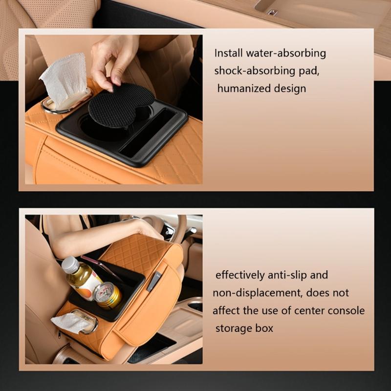 Car Armrest Box Thicken Height Pad Arm Rest Cushion with Pocket Tissue Cup Holder Elbow Support Universal