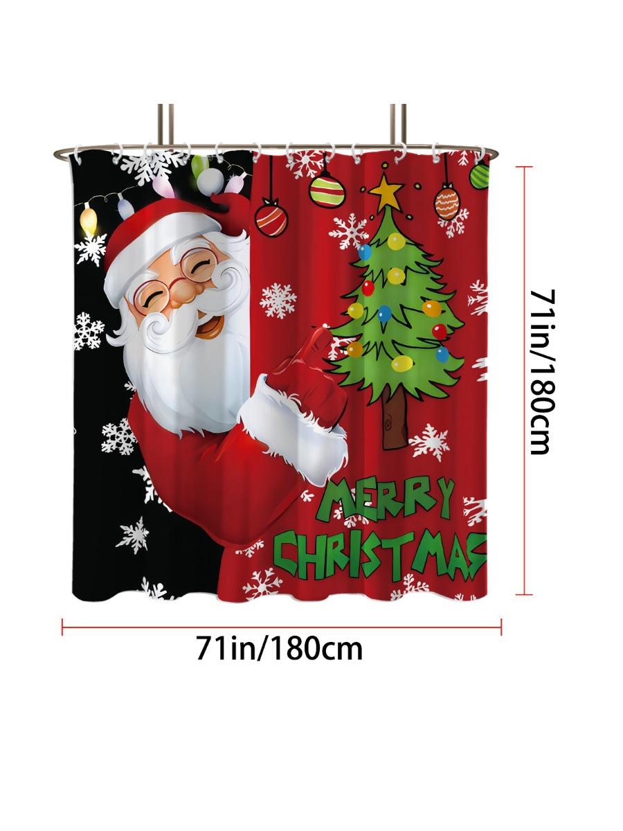 

1 шт. Водонепроницаемая шторка для душа с праздничным принтом Санта-Клауса, разделительная шторка для ванны с 12 крючками, защита конфиденциальности, простая установка 90x180cm