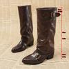 Round Head Thick Heel Long Knight Boots Temperament European and American Style Big Tube Circumference Belt Buckle Long Trouser Boots