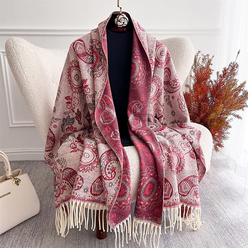 Rose Color Paisley Winter Scarf for Women Long Warm Jacquard Cashmere Scarves Hijab Lady Shawl Wrap Lady Pashmina Bandana Stoles
