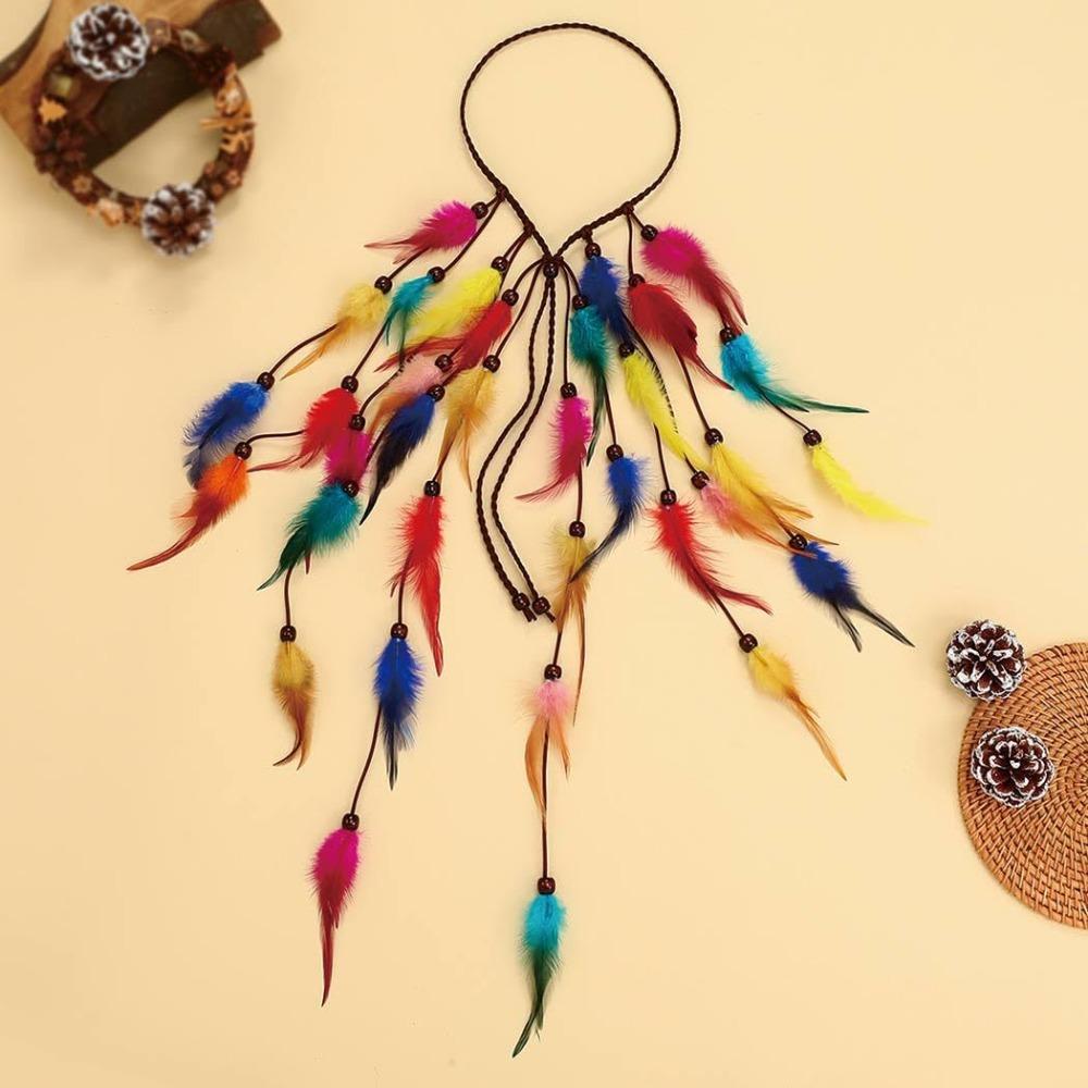 Quasten Boho Stil Kopfschmuck Verstellbar Regenbogen Indisches Stirnband Retro Feder Stirnband Maskerade