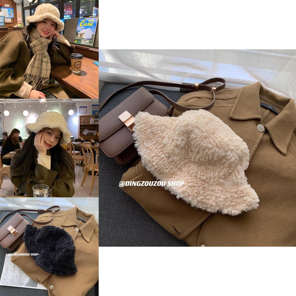 Fashionable Thickened Lamb Wool Fisherman Hat For Women Winter Warm Ear Protection Plush Bucket Hat