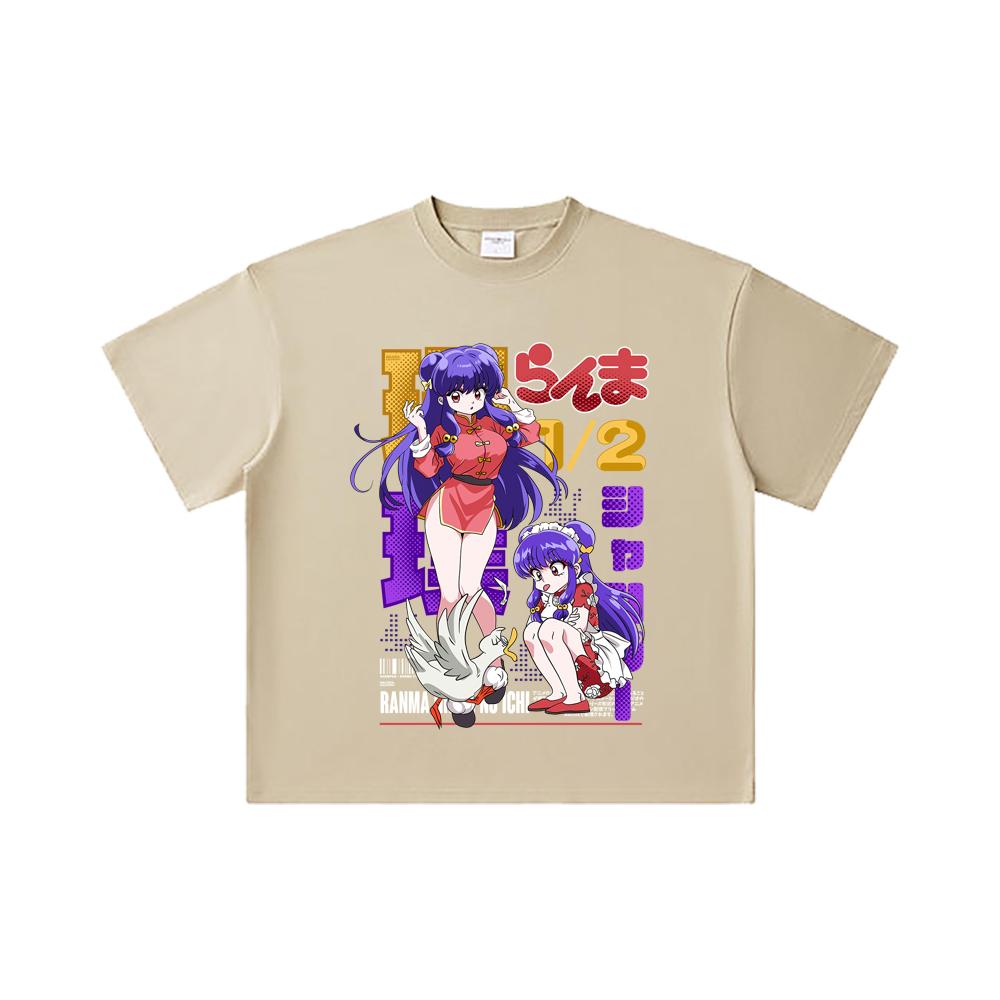 260 GSM Double Yarn 32 Count 100% Cotton Ranma 12 V4 Shampoo Print Unisex Heavy Cotton T Shirt