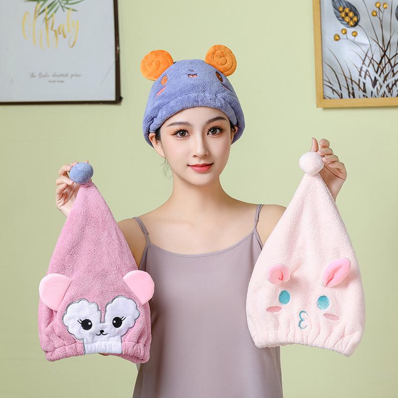 Cute Cartoon Antibacterial Quick-Dry Hair Cap - Super Absorbent, Elastic Bath Head Wrap Towel for Women
