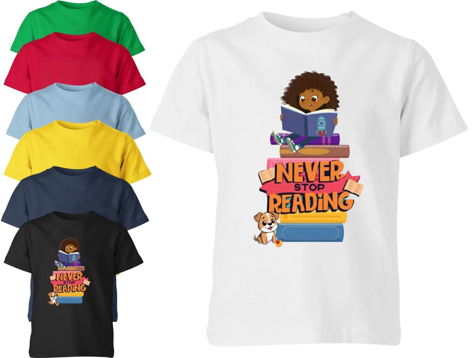 World Book Day Kids Unisex T-Shirt Never Stop Reading Book Lover Gift 100