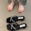 Square head medium heel shoes women's sandals summer new wear cross rhinestone slippers cool slippers