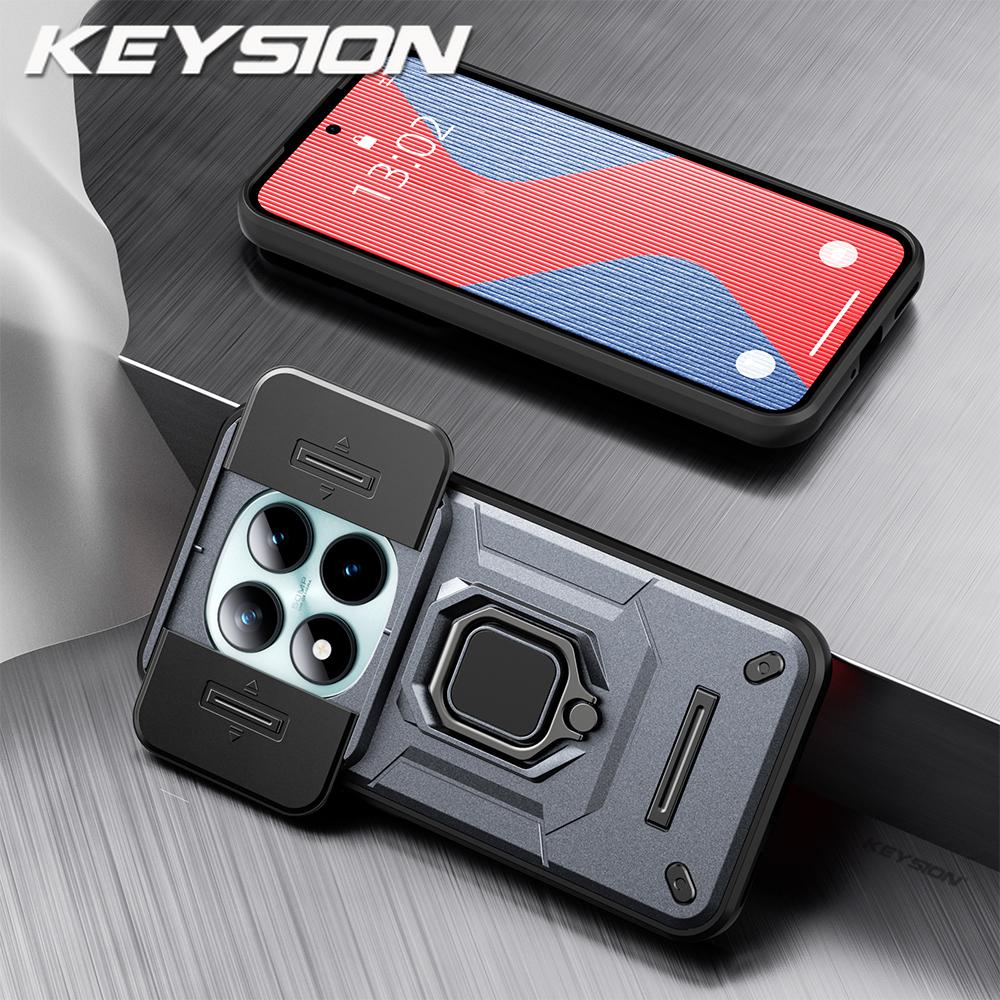 KEYSION Shockproof Case for Xiaomi Redmi Note 15 Pro+ 5G Slide Camera Protection Metal Ring Stand Phone Cover for Redmi Note 15 4G 5G