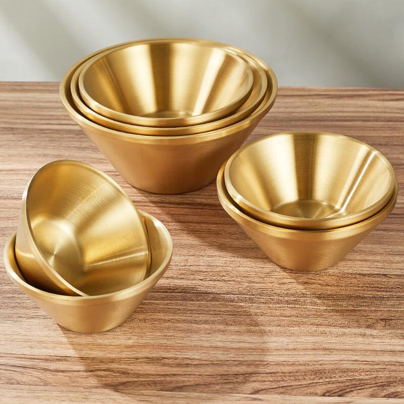 ZISIZ Stainless Steel Gold Double-Layer Conical Salad Bowl