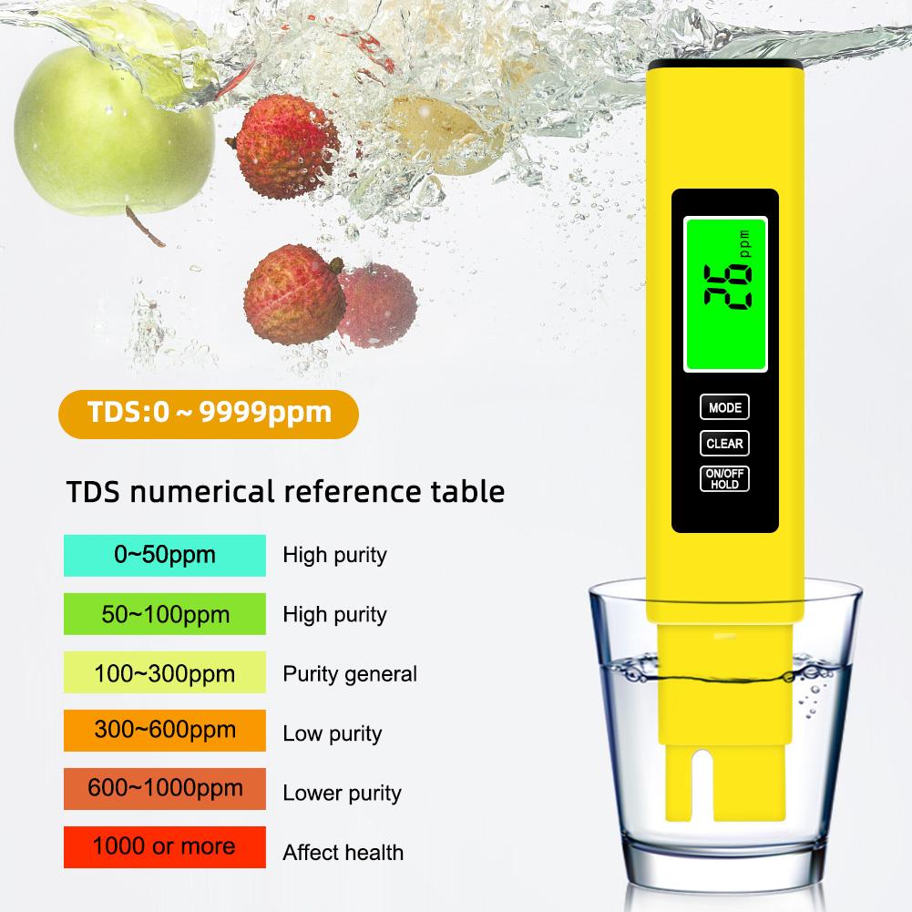 4 in 1 TDS Meter Digital Water PH Meter 0-9990PPM High Precision Digital Water Quality Tester Aquarium Swimming Pool PH Tester