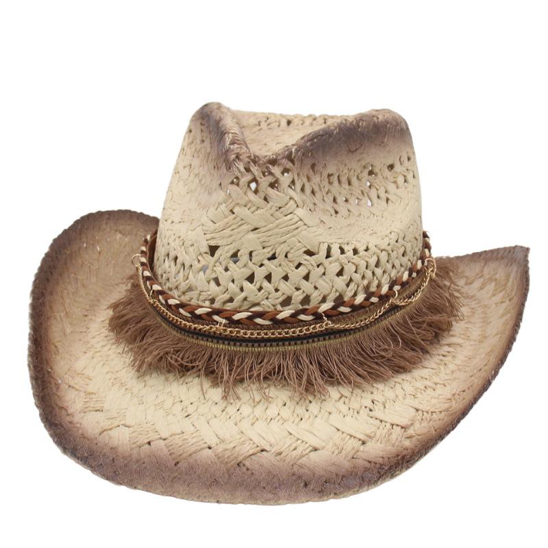 Western Cowboy Straw Hat Hand Knitted Hat Outdoor Casual Visor Bending Edge Jazz Vintage Hat