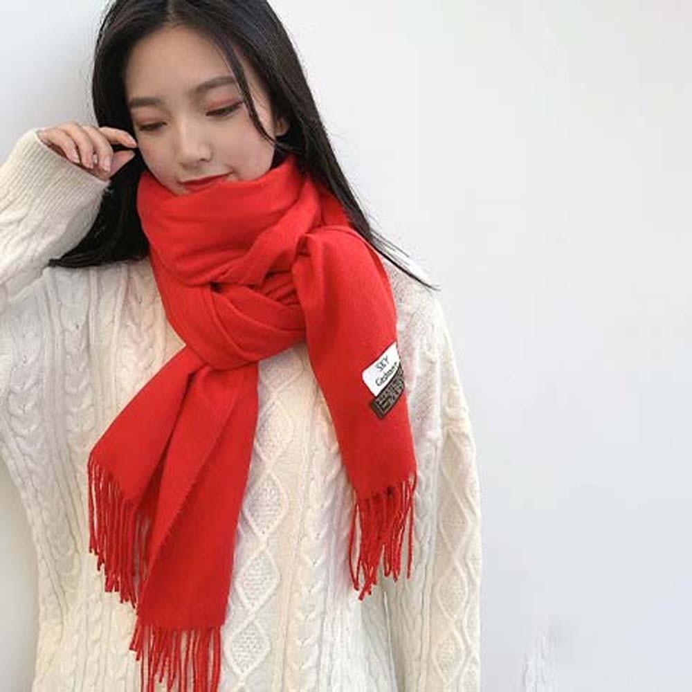 Polyester Classic Wool Scarf Soft Long Neckscarf with Tassel Large Solid Color Shawl  Men