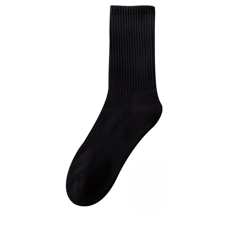 Summer Mid-calf Socks, Breathable Sports Cotton Socks for Men and Women, Black and White, High Rubber Band, Thickened Towel Soles