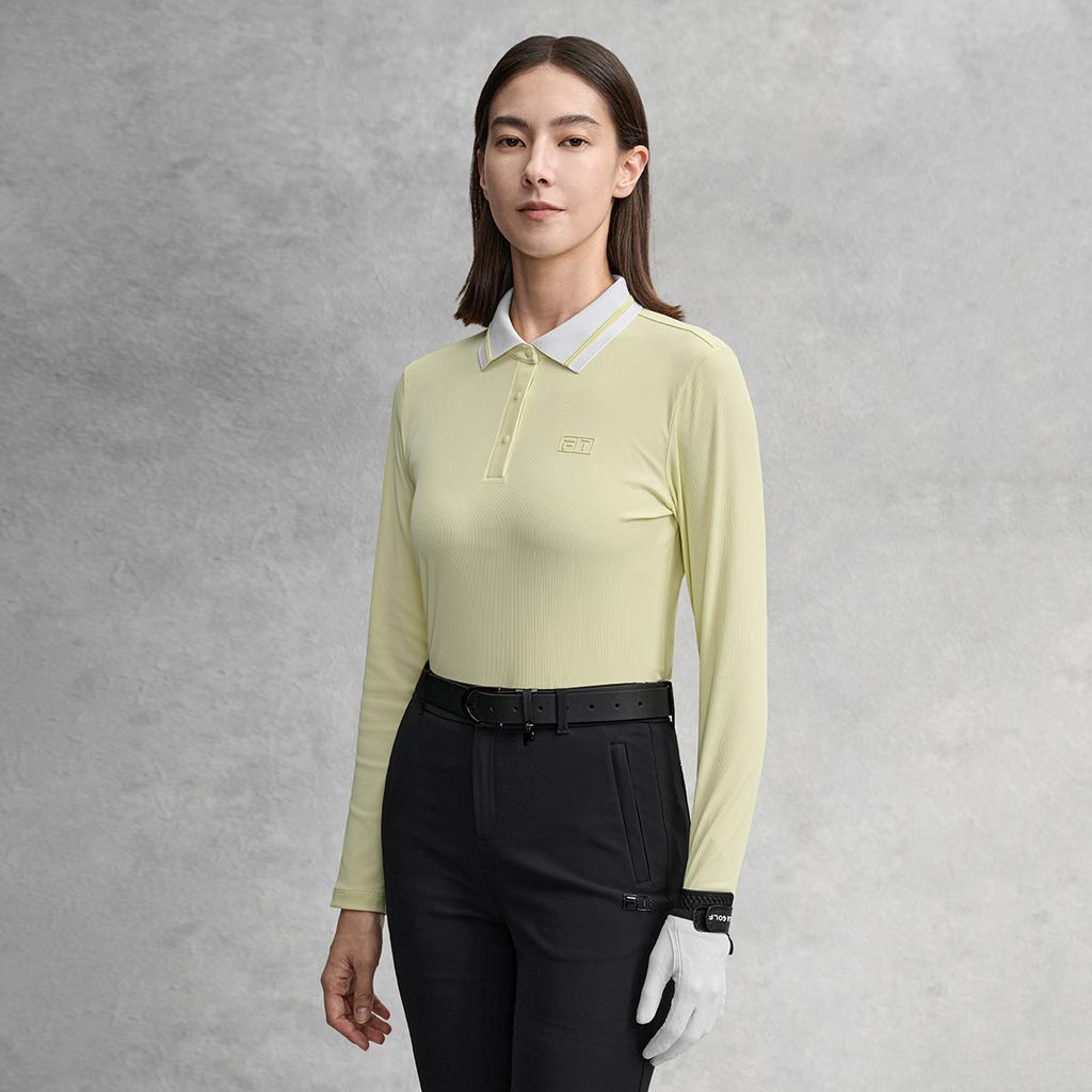 FILA Golf Series Trendy Fashion Simple Casual Sports Training Versatile Slim Fit Long Sleeve Polo Shirt Women tops Mustard-Yellow A11W615214FYE