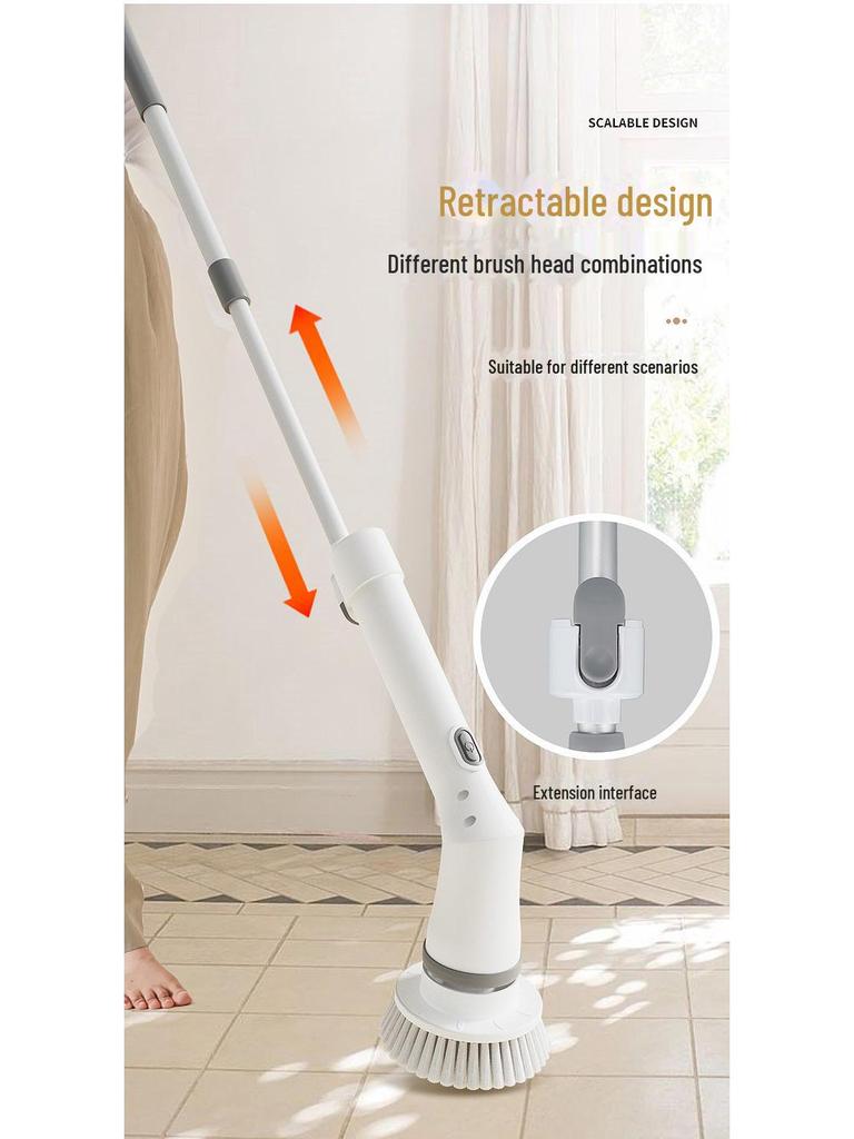 New Telescopic Electric Cleaning Brush: Long-Handle, No-Bend, Rotating Mop for Easy Cross-Border Cleaning