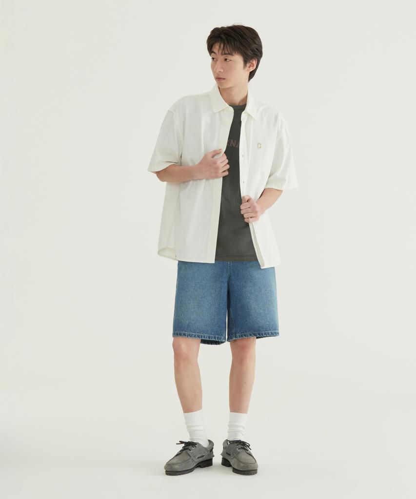 COVERNAT C Logo Denim Half Shirt Light Blue