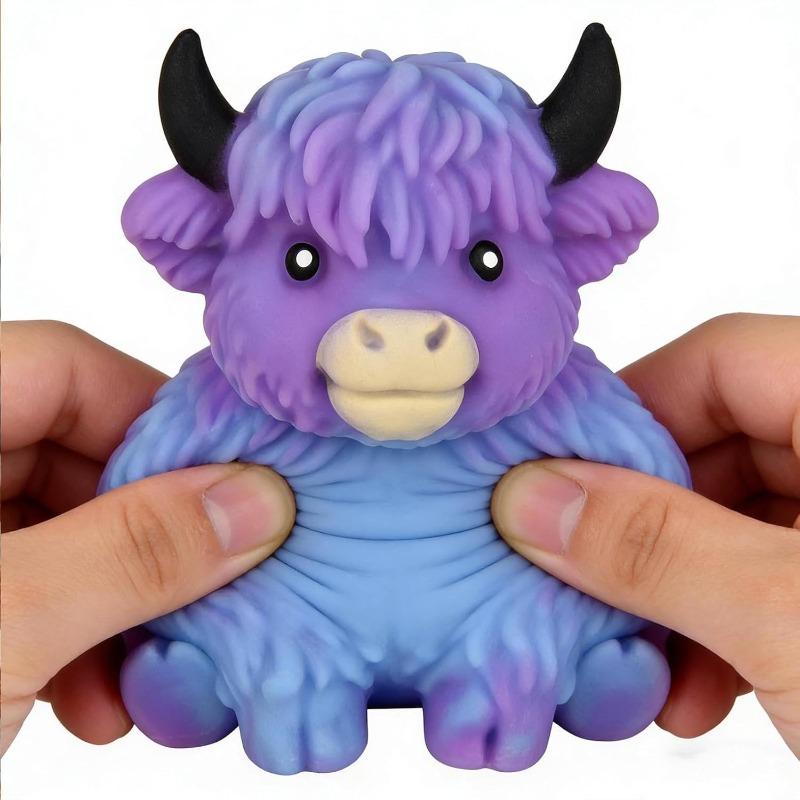 Gradient Highland Cow Squishies Stress Toy – Slow-Rising Stress Relief Fidget, Cute Cow Squeezable Stress Balls for Adults (Purple)