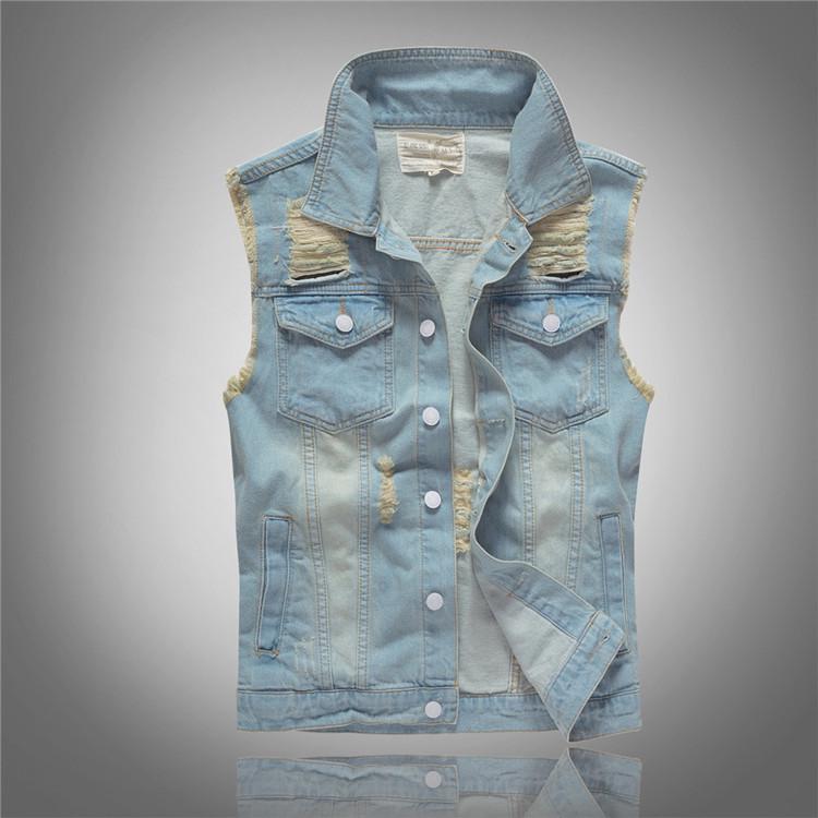 Korean Style Slim Fit Men s Light Denim Vest with Pockets XL