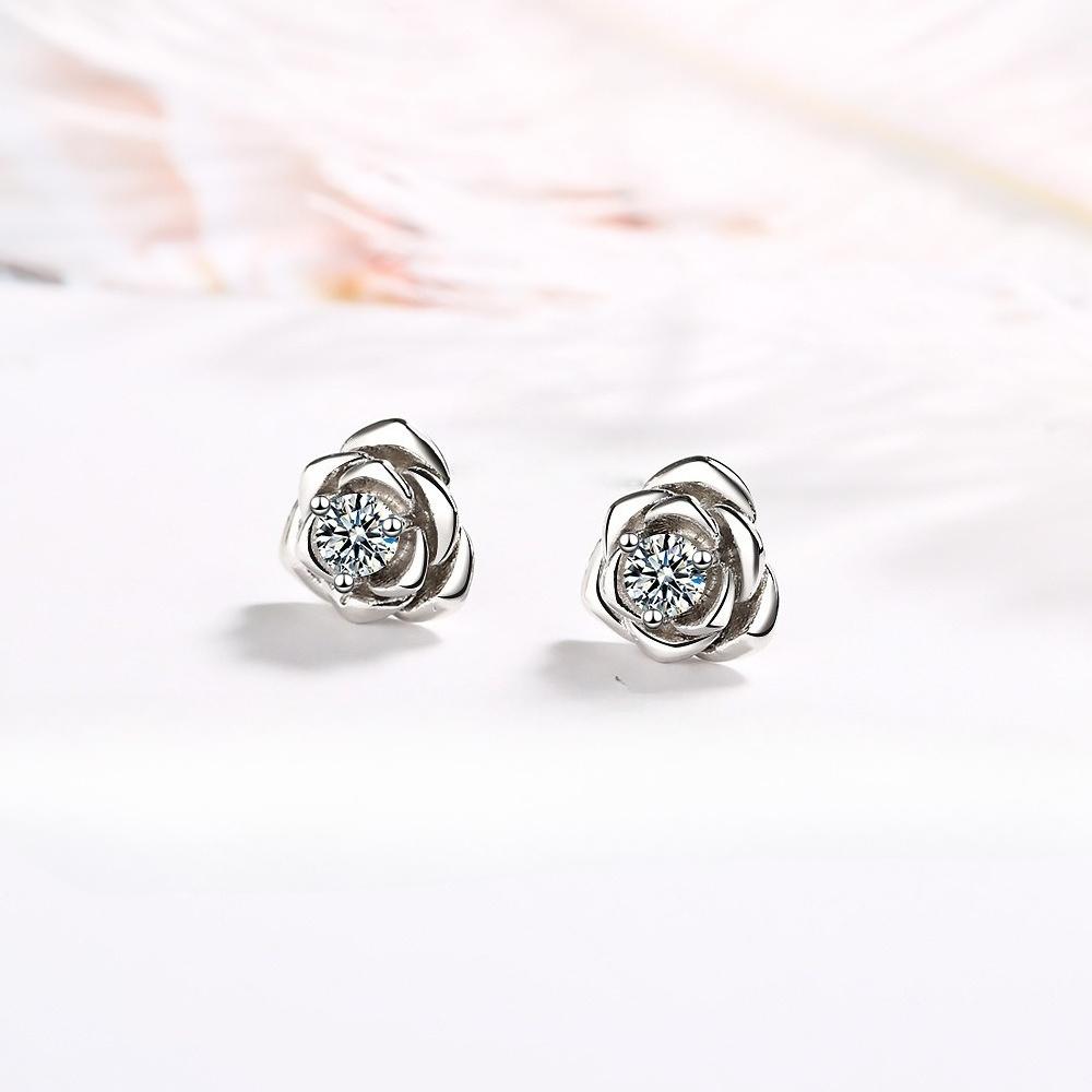 925 Silver Earrings Rose Flower for Women Sterling-Silver Wedding Jewelry Elegant Female Accessories Fashion 5A ZirconGift