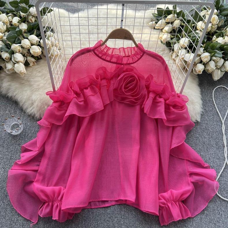 

Женская сетчатая рубашка с нерегулярными оборками, весенне-осенний пуловер, плиссированный топ Niche Slim Chic One size белый