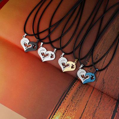 2 sztuk/zestaw Kocham cię Rhinestone Inkrustowane Pasujący wisiorek w kształcie serca Naszyjnik dla par