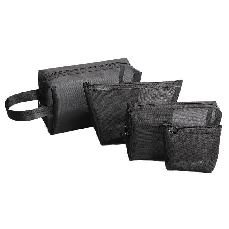 1pcs Unisex Mesh Clear Cosmetic Bags Small Large Black Makeup Bag Portable Travel Toiletry Organizer Case Lipstick Storage Pouch