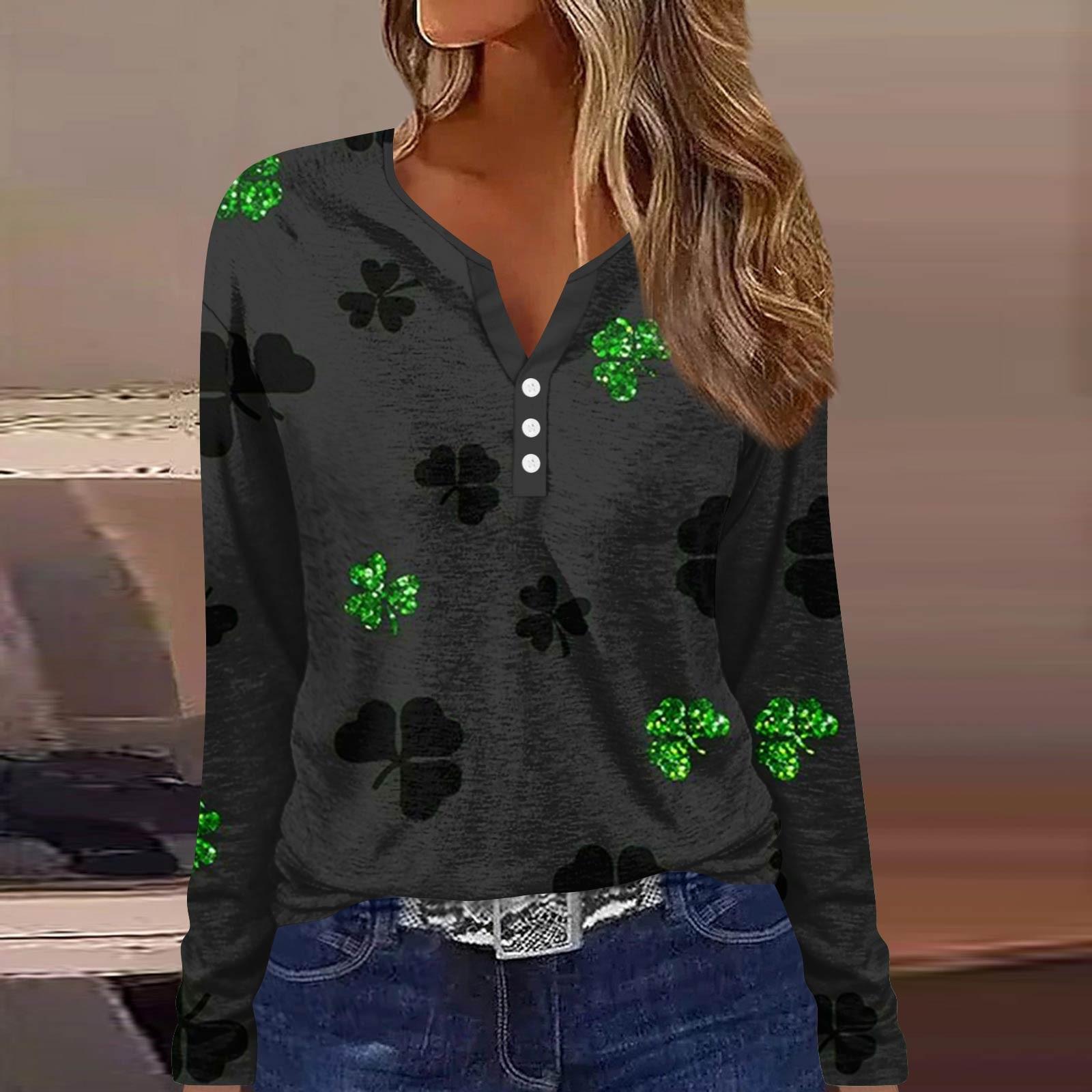 

Женская футболка на пуговицах с длинным рукавом St. С принтом в честь Дня Святого Патрика, модный базовый топ с v-образным вырезом, повседневный и выходной XXL чёрный