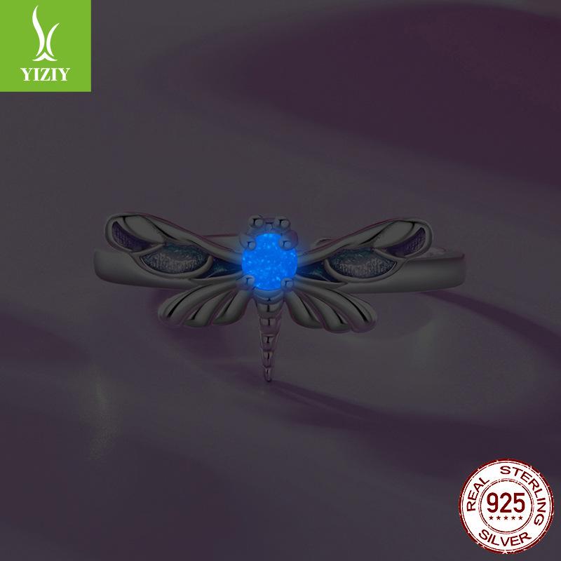 Luminous Dragonfly Ring Personalized Trend S925 Sterling Silver Luminous Stone Insect Jewelry