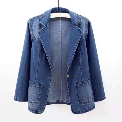 Spring and Autumn Denim Jacket Women's Slim Suit Collar Cardigan Outer Wear A Button Jacket