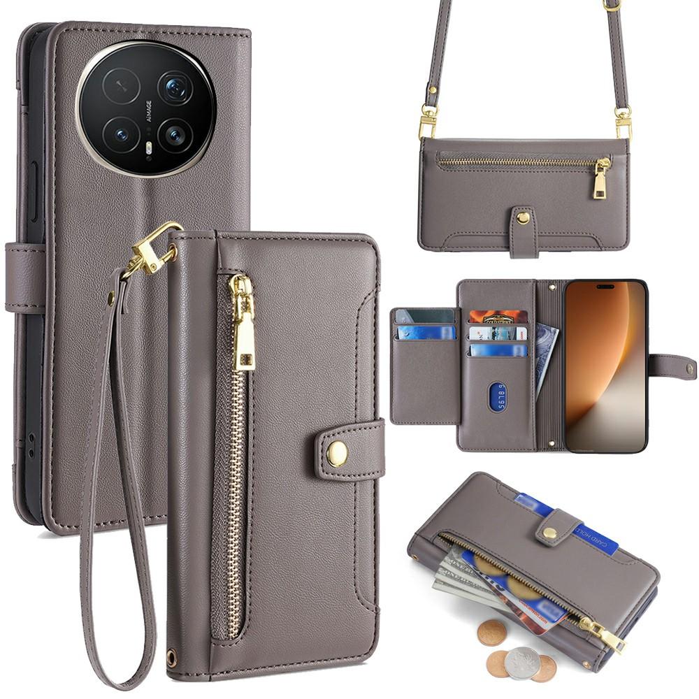 Etui Skórzane z Kieszonką na Zamek Błyskawiczny Portfel Pokrowiec na Telefon z 2 Paskami do Honor Magic8 Pro 5G