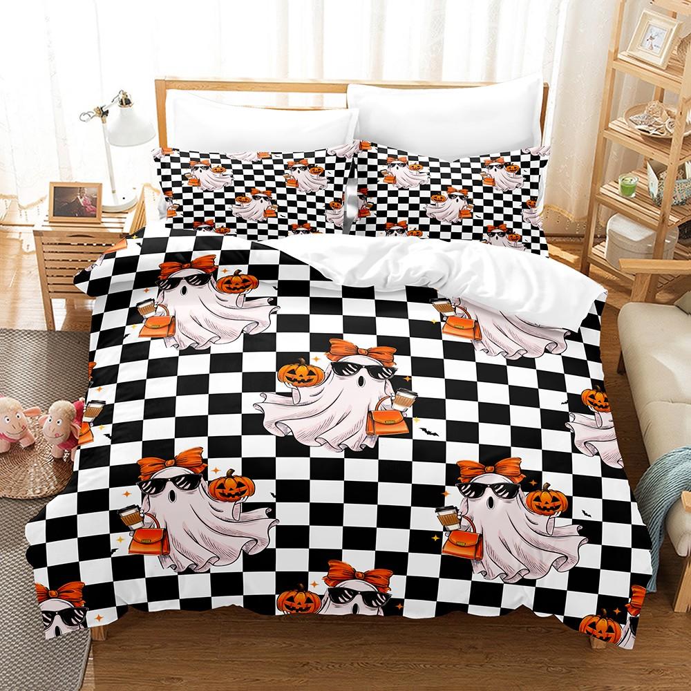 

Halloween Bedding Set Cute Cartoon White Ghosts Pattern Bedding Set Bedroom Decor for Kids Halloween Gifts Halloween Decorations US Twin(172x218cm)
