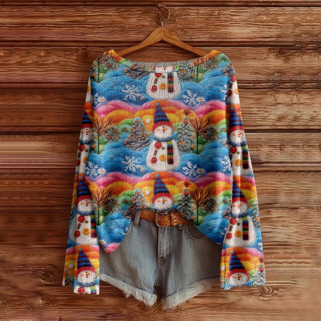 Women's Fashion Long Sleeve Christmas Snowman Snowflake Print Jacket Cardigan