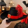 Feathered Musketeer Character Hat with Cloth Construction, Hatband and High Profile for Halloween Costume Parties