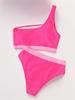 2024 European & American Color Block One-Shoulder High-Waist Bikini Swimwear