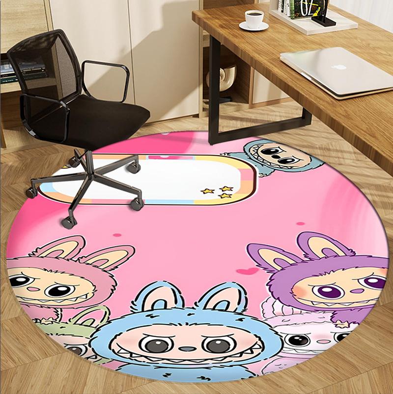 Labubu Pattern Round Rug, Indoor/Outdoor Mat, for Picnic, Gameroom, Bedroom, Office, Living Room, Home Decor Carpet, Birthday Gift