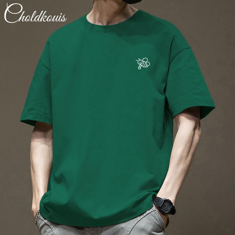 Minimalist Printed Short Sleeved T-shirt for Men Cotton Summer Tops