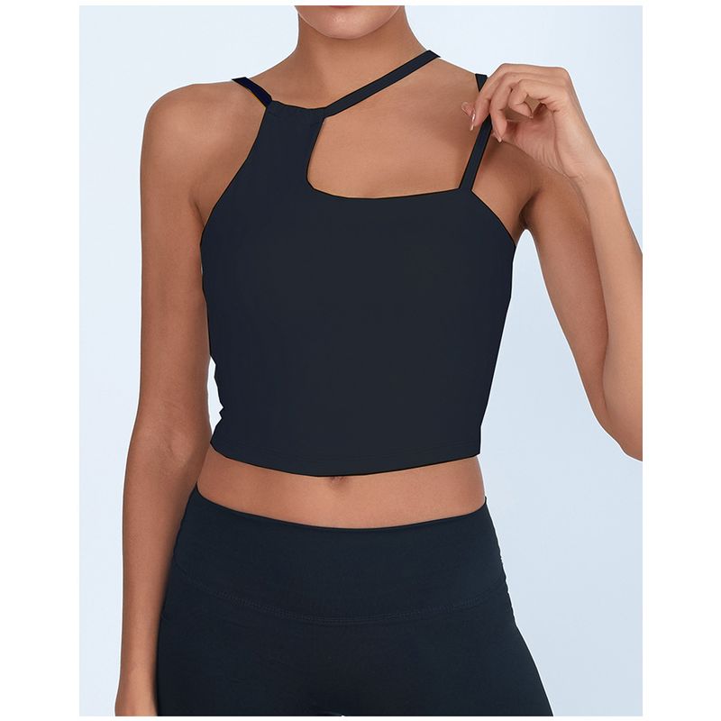 

Nude Feel Sports Bra Fitness Vest Women Containing Chest Pad Irregular Yoga Underwear Pilates Training Shockproof Quick-Drying Black M