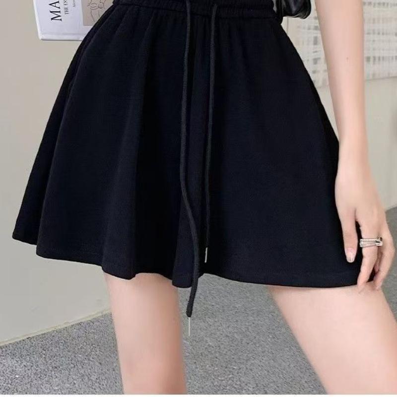 Summer Women's Gray Casual Shorts - High Waist Wide Leg Loose Fit Slimming Drawstring Skort Pants
