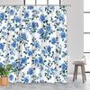 1Pc Floral Shower Curtain With Watercolor Blue Rose Pattern, Polyester Fabric Machine Washable, Suitable For Bathroom Decoration