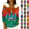 Women's Loose And Comfortable Casual Fashion Half-Zip Hooded Long Sleeve Carnival Print Top