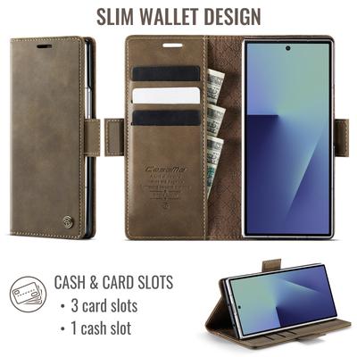 Plånbok Läder Flip Kortfodral För Samsung Galaxy Z Fold 7 Magnetiskt Skydd Stötsäkert Stöd Fodral