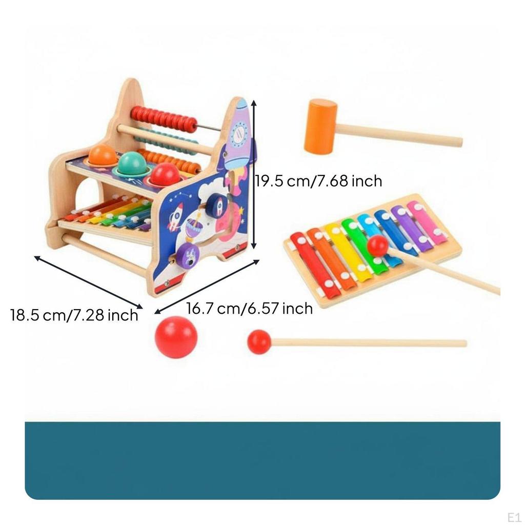 Wooden Pounding Bench Xylophone Educational Abacus Clock Maze Toy Develops Motor Skills