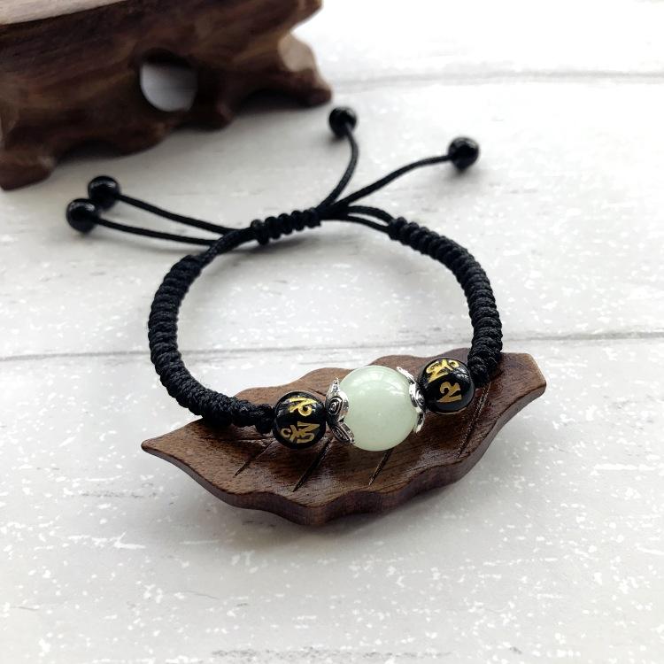 

Плетеный браслет из светящегося камня ручной работы, парный талисман, браслет с шестислоговой мантрой, ретро, литературный, ножной браслет из ночного жемчуга, женский