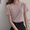 Tops Summer Women Tide Thin Striped Knit Bottoming Shirt Short-sleeved T-shirt Casual Summer Essential Comfort and Style Slim Fit Pullovers Tees
