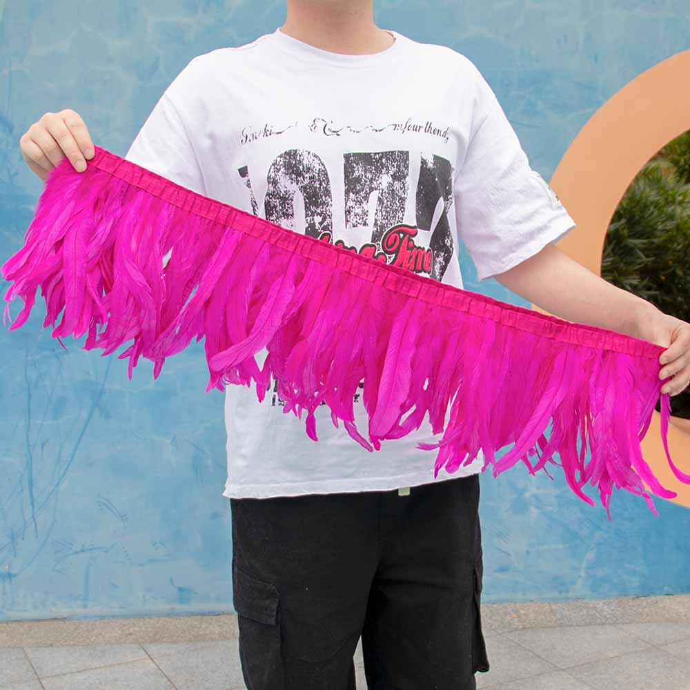

1 Meters Natural Red Rooster Hackle Feather Trim Fringe 10-12inch Wedding Carnival Party Decoration DIY Clothes Sewing Crafts 1 Yards ярко-розовый