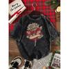 Vintage Gothic Rosenprint T-Shirt Unisex Gewaschen Rundhals Lässiges Oversize Tee Y2K Streetwear Kurzarm