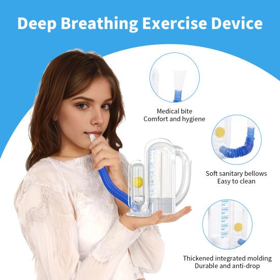 

Спирометр Incentive Spirometer 5000ML Измерение объема с индикатором скорости потока Тренажер для глубокого дыхания для студентов, детей, взрослых, пожилых людей Устройство для тренировки легких белый