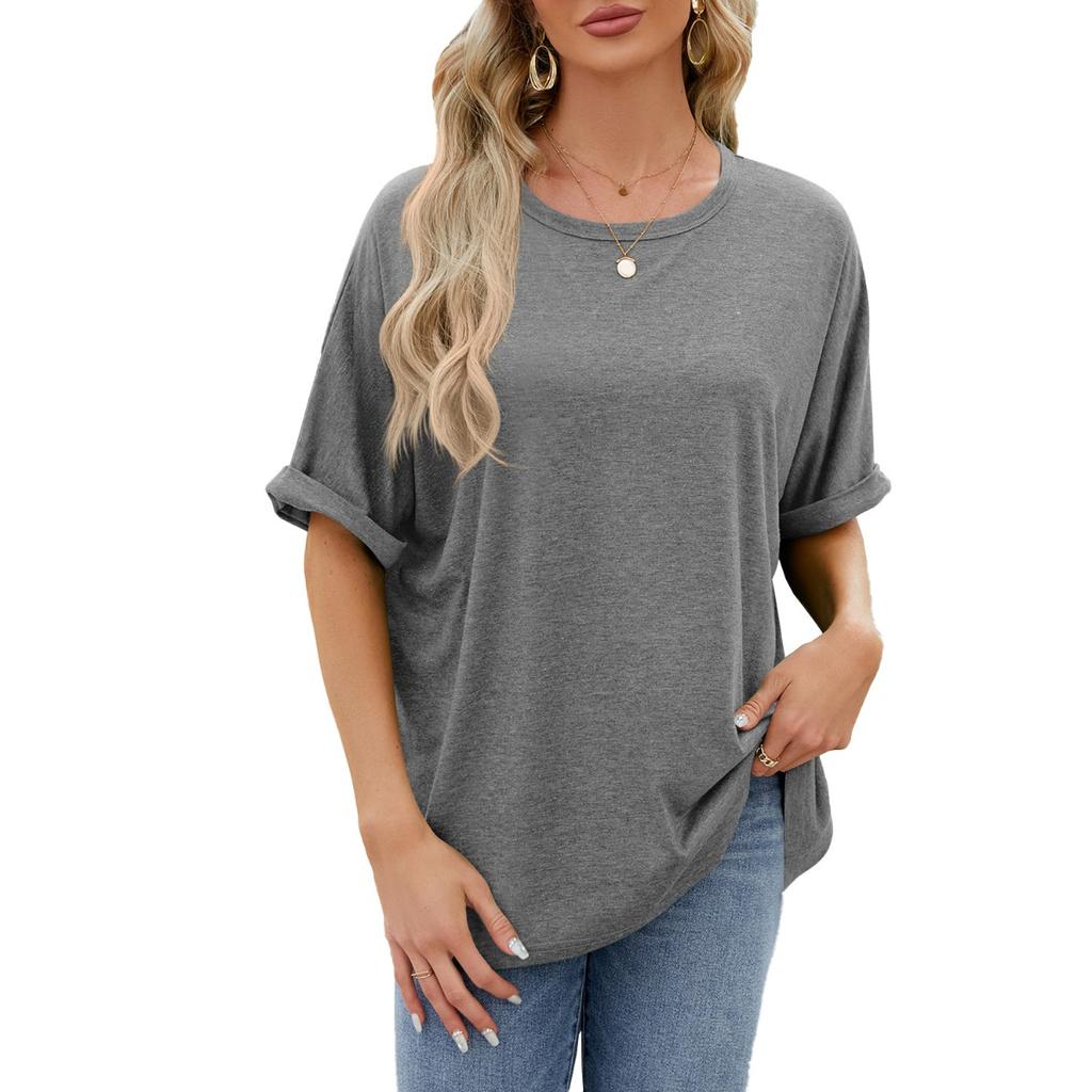 Spring Summer New Women's Solid Color Crew Neck Loose Short Sleeve T-shirt Top