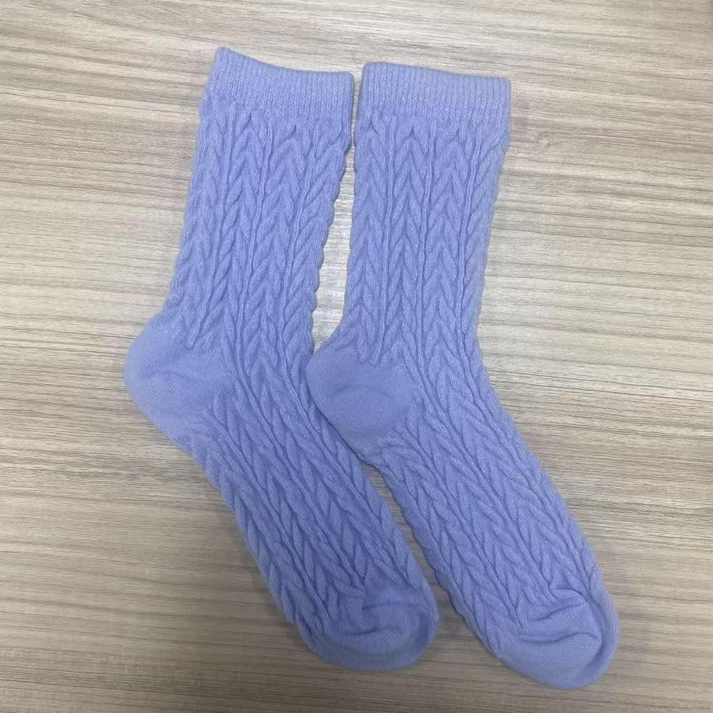 Women's Thick Fluffy Cable Knit Mid-Calf Plush Socks for Cold Weather and Postpartum Comfort