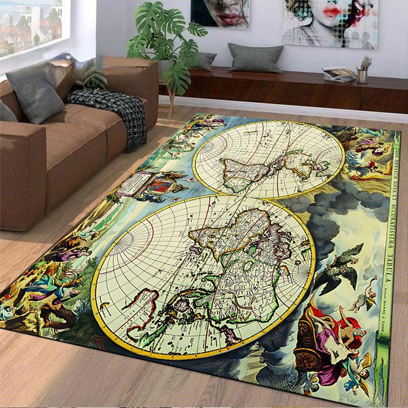 Vintage World Map Carpet suitable as a non-slip mat for the living room or bedroom sofa